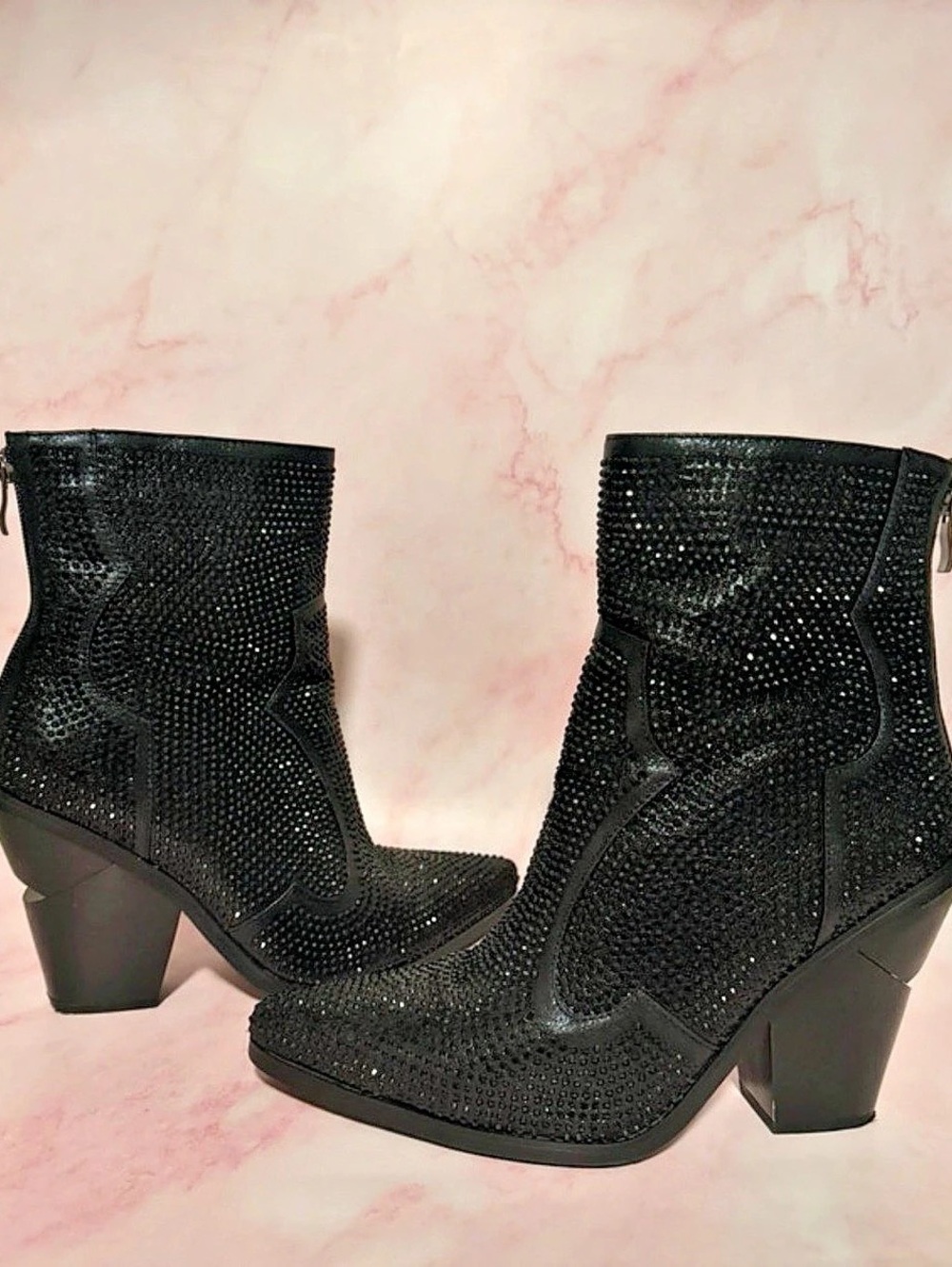 Azalea Wang Black Embellished Heeled Ankle Boots